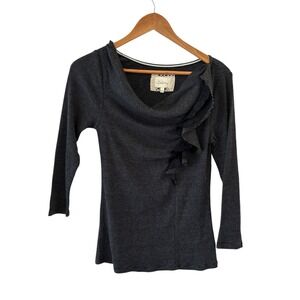 Anthropologie Deletta Cowl Neck Ruffle Top Womens M Waffle Knit Striped Ophelia